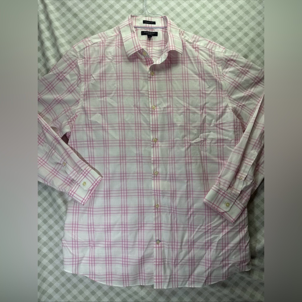 Banana Republic Grant Fit Pink White Gingham Check Shirt XXL 100% Cotton